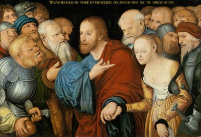 姦淫で捕らえられたキリストと女、1520〜50年頃 作： Lucas studio of Cranach