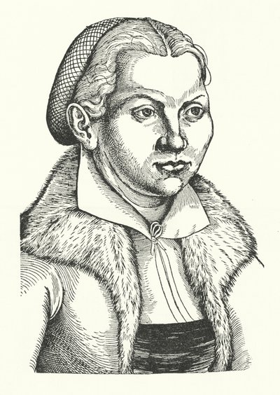 ドイツのプロテスタント改革者マルティン・ルターの妻、カタリーナ・フォン・ボーラ（エングレービング 作： Lucas the Elder (after) Cranach