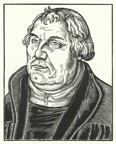 ドイツのプロテスタント改革者マルティン・ルターの晩年の肖像（エングレービング 作： Lucas the Elder (after) Cranach