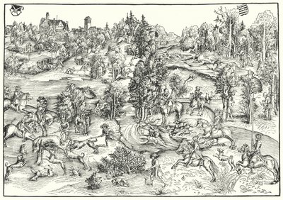 鹿の公園や風景の中で狩りをしている雄鹿(彫刻) 作： Lucas the Elder (after) Cranach