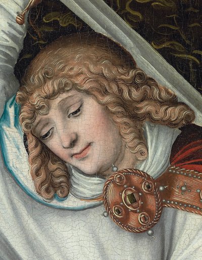 正義の鱗を持った大天使ミカエル（詳細）（パネルに油彩） 作： Lucas the Elder (workshop of) Cranach
