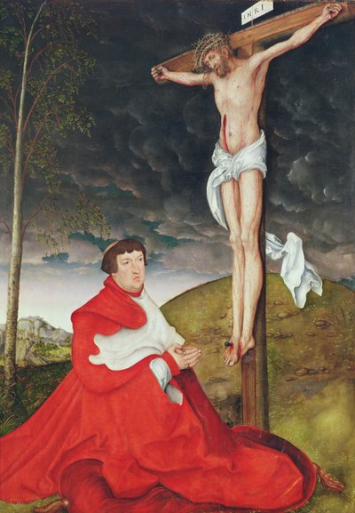 十字架の下のマインツ選帝侯アルベール（油彩・パネル 作： Lucas the Elder Cranach