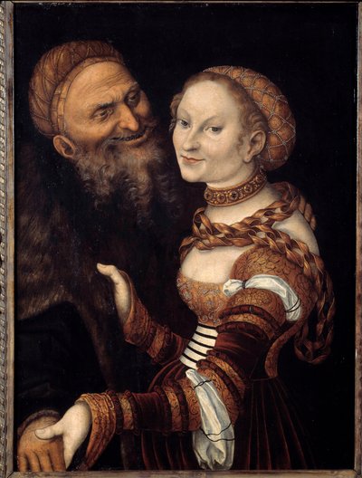 ルーカス・クラナッハ（1472 - 1553）の「花魁と老人の絵」。16世紀ブザンソン美術博物館蔵 作： Lucas the Elder Cranach