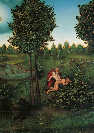 楽園の細部」1530年頃（パネルに油彩 作： Lucas the Elder Cranach