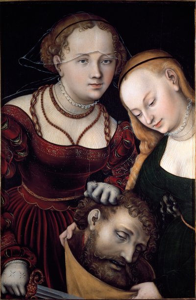 ホロフェルネの首と召使を連れたユディット ルーカス・クラナッハ（1472-1553）の絵画 1530年 日。77x52,5 cm Vienna, Kunsthistorisches Museum - ホロフェルネの首と召使を持つユディト。木に油彩 77 x 52.5 cm 作： Lucas the Elder Cranach