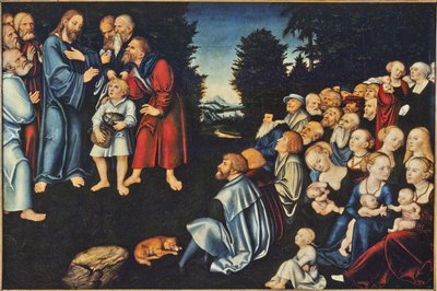 La multiplication des pains - 5つのパンと2つの魚の奇跡』クラナッハ、ルーカス、ザ・エルダー（1472-1553）作。木に油彩。寸法：82x120cm。ストックホルム国立博物館 作： Lucas the Elder Cranach