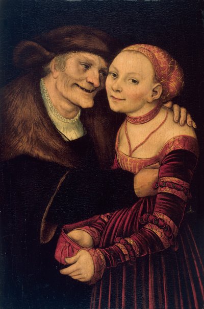 Le couple mal assorti - The Unequal Couple - Cranach, Lucas, the Elder (1472-1553) - 1517 - 木に油彩 - 27,3x18 - Museu Nacional d