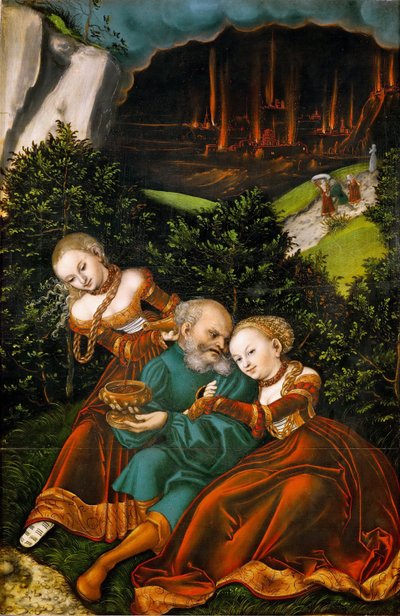 Loth et ses filles - Lot and his Daughters - Lucas Cranach, the Elder (1472-1553).木に油彩 作： Lucas the Elder Cranach