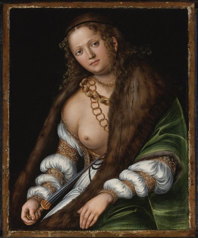 Lucrece - Lucretia par Cranach, Lucas, the Elder (1472-1553).木に油彩、サイズ：60,3x48,9、個人蔵 作： Lucas the Elder Cranach