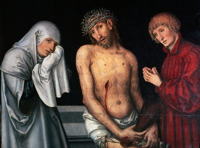 ルーカス・クラナッハ（1472-1553）の「ピエタ」はパネルにテンペラで描かれています。ドイツ 作： Lucas the Elder Cranach