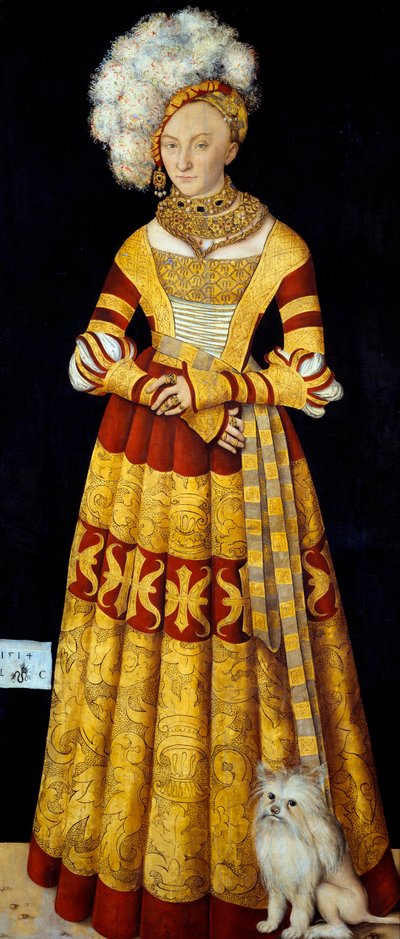 カトリーヌ・ド・メクレンブルク（メックレンブルク）（1487-1561）の肖像」。ルーカス・クラナッハ古代人（1472-1553）のペインチュアー 1514 Dim.184 x 83 cm (par panneau) ドレスデン国立美術コレクション 作： Lucas the Elder Cranach