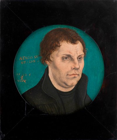 "マルティン・ルター（1483-1546）"の肖像。古代のルーカス・クラナッハ（1472-1553）の絵画 木に油彩 1525 Diam 12,5 cm プライベート・コレクション 作： Lucas the Elder Cranach