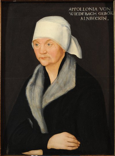 クラナッハ、ルーカス、ザ・エルダー（1472-1553）による「アポロニア・フォン・ヴィーデバッハの肖像」。木に油彩、約1524年。寸法。38.7 x 28.7 cmドレスデン国立美術コレクション 作： Lucas the Elder Cranach
