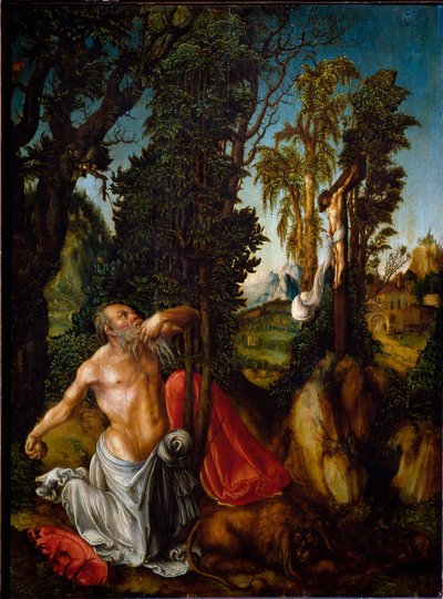 懺悔する聖ジェローム ルーカス・クラナッハ（1472-1553）による絵画 1502年 日の丸。55,5x41,5 cm ウィーン、美術史博物館 作： Lucas the Elder Cranach