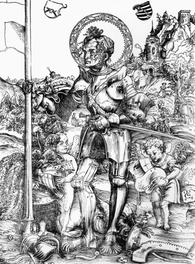 セント・ジョージ（木版）（モノクロ写真 作： Lucas the Elder Cranach