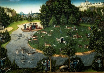 賢者と呼ばれたザクセン選帝侯フレデリック3世の雄鹿狩り（絵画、1529年 作： Lucas the Elder Cranach