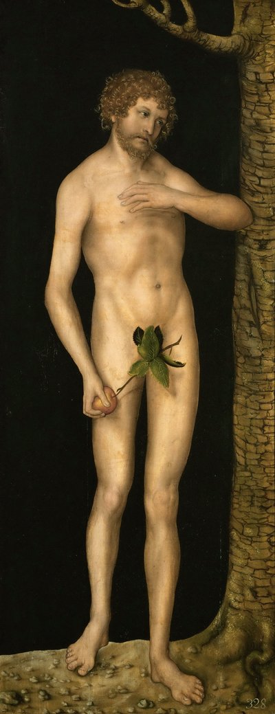 人間の堕落。ルーカス・クラナッハ（1472-1553）の作品。木に油彩、約1510-1520年。寸法：137x54cm。ヴィエンヌ美術史博物館 作： Lucas the Elder Cranach