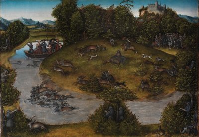 選帝侯フリードリヒ3世のスタグハント、1530年頃（パネルに油彩） 作： Lucas the Elder Cranach
