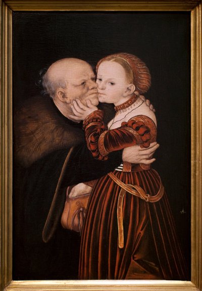 老いた愚か者元ルーカス・クラナッハ（1472-1553）の絵画、1530年頃。フランドル美術16世紀。プラハ（チェコ）のシュテルンベルグ宮殿、ナショナル・ギャラリー。 作： Lucas the Elder Cranach