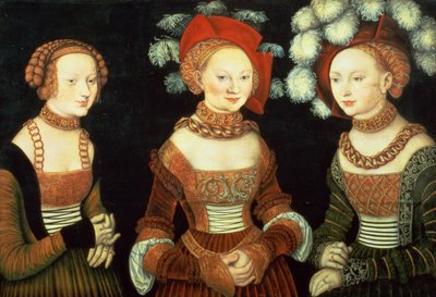 ザクセンの3人の王女、シビラ（1515-92）、エミリア（1516-91）、シドニア（1518-75）、フロムメン公ハインリヒの娘、1535年頃（パネル） 作： Lucas the Elder Cranach