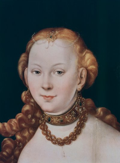 ヴィーナス、「ヴィーナスとキューピッド」の細部（パネルに油彩 作： Lucas the Elder Cranach