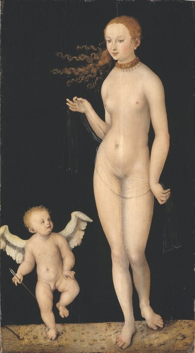 Venus et Cupidon - ヴィーナスとキューピッド』クラナッハ、ルーカス、ザ・エルダー（1472-1553）作。木に油彩。寸法：90x49.5cm。ストックホルム国立博物館 作： Lucas the Elder Cranach