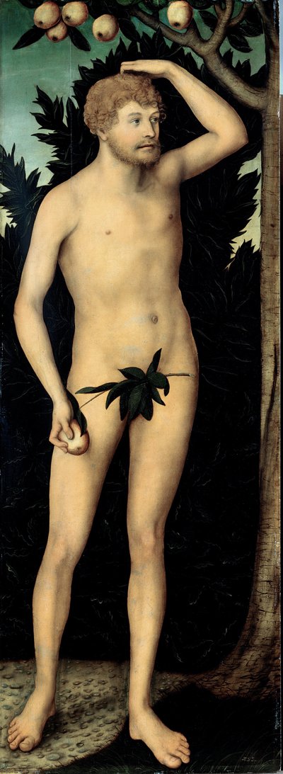 「アダム」 ルーカス クラナッハ 2 世 (1515-1586) 作 1537 年以降 薄暗い 171 x 63 cm ドイツ ドレスデン州立美術館 作： Lucas the Younger Cranach