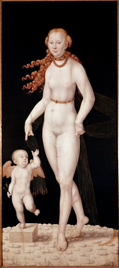 ヴィーナスとキューピッド ルーカス・クラナッハ（1515-1586）の絵画 1540年 約Dim.196 x 89 cm ミュンヘン、アルテ・ピナコテーク 作： Lucas the Younger Cranach