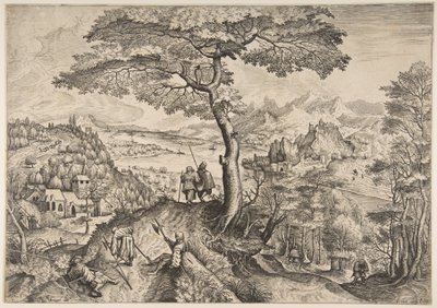 休息中の兵士たち、「大きな風景」からのレクイセンテス、カリフォルニア州。 1555-56 作： Lucas van Doetecum