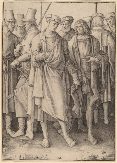 8人の武装した男たちとの若者 作： Lucas van Leyden