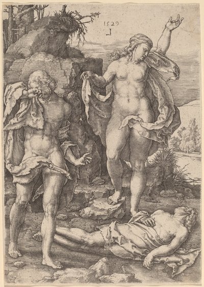 アベルの死を嘆くアダムとイブ 作： Lucas van Leyden