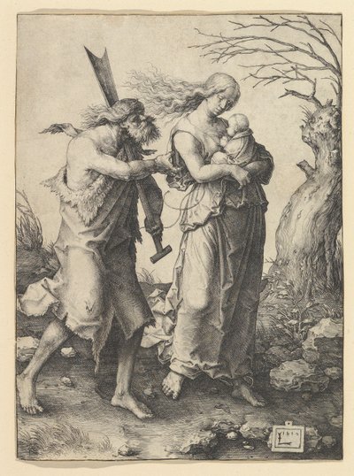 追放後のアダムとイブ、1510年。 作： Lucas van Leyden