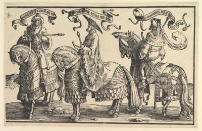 アハズ、ヒゼキヤ、マナセス、『イスラエルの12人の王』より、1520年頃。 作： Lucas van Leyden