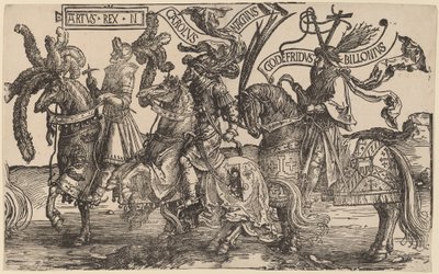 アーサー、シャルル大帝（シャルルマーニュ）、ブイヨンのゴッドフリー 作： Lucas van Leyden