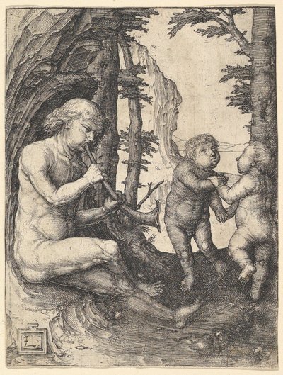 トランペットを持つ少年、ca。 1507。 作： Lucas van Leyden