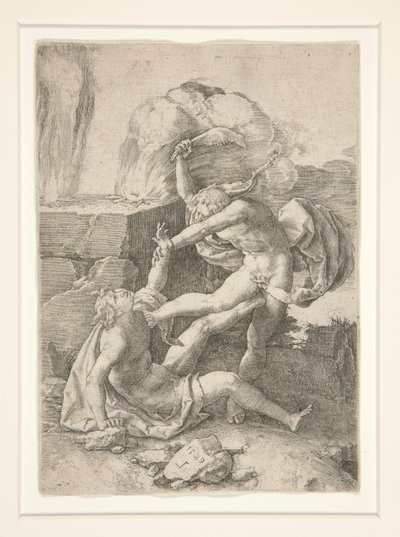 アダムとイブの歴史より、アベルを殺すカイン 作： Lucas van Leyden