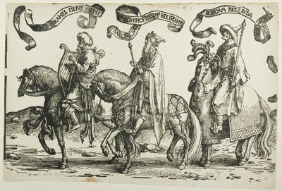 ダビデ、ソロモン、レハベアム、プレート 1、「イスラエルの十二人の王」より 作： Lucas van Leyden