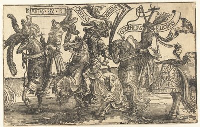 英雄のアーサー王、シャルルマーニュ、ブイヨンのゴッドフリー 九英雄（シリーズタイトル） 作： Lucas van Leyden
