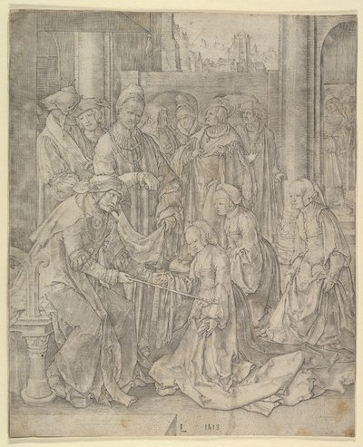 アハシュエロスの前のエステル、1518年。 作： Lucas van Leyden