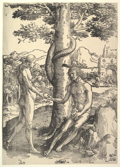 フォールオブマン、アダムとイブ、ca。 1514。 作： Lucas van Leyden