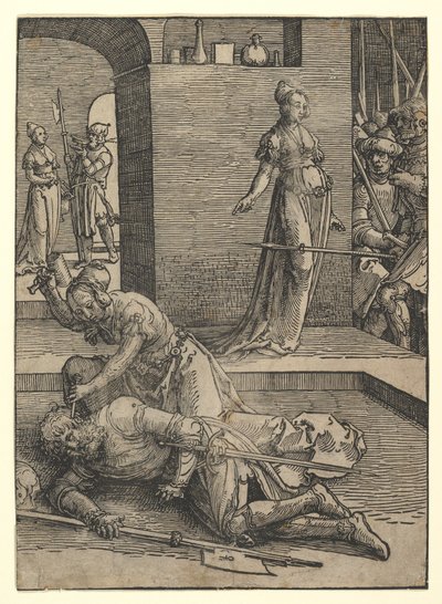 Jael Killing Sisera、装飾用フレームなし、1517年。 作： Lucas van Leyden
