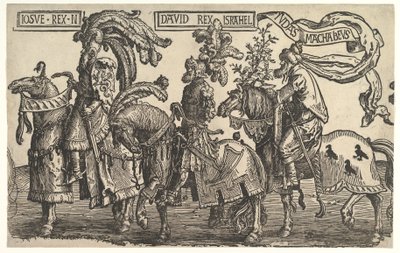 ナイン・ヒーローズのジョシュア、デイビッド、ジュダス・マカビー。 1520。 作： Lucas van Leyden