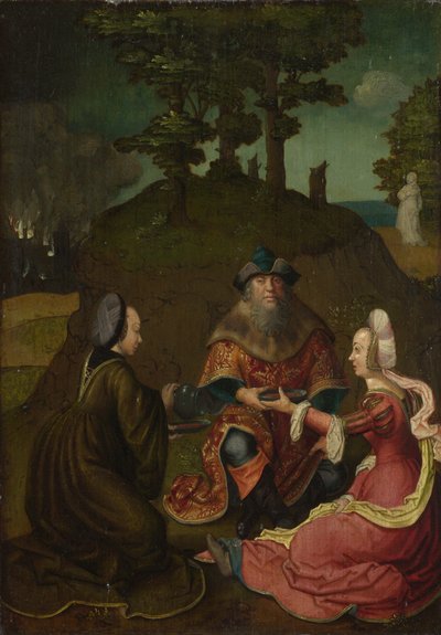 ロトの娘たちは父親にワインを飲ませる、1508-1512 作： Lucas van, Leyden