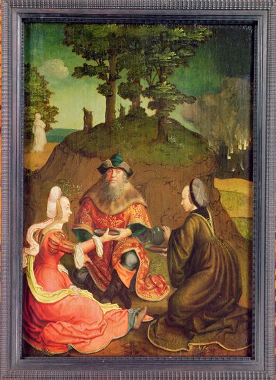 ロットの娘たちは父にワインを飲ませます、1508-15年頃（オークの油） 作： Lucas van Leyden