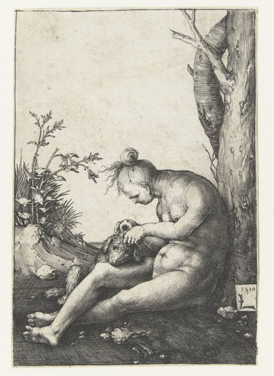 犬と裸の女性 作： Lucas van Leyden