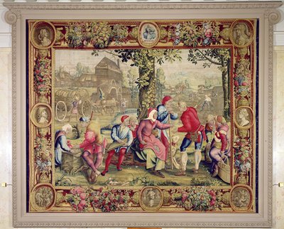 収穫者への支払い、Gobelins Workshop（tapestry） 作： Lucas van Leyden