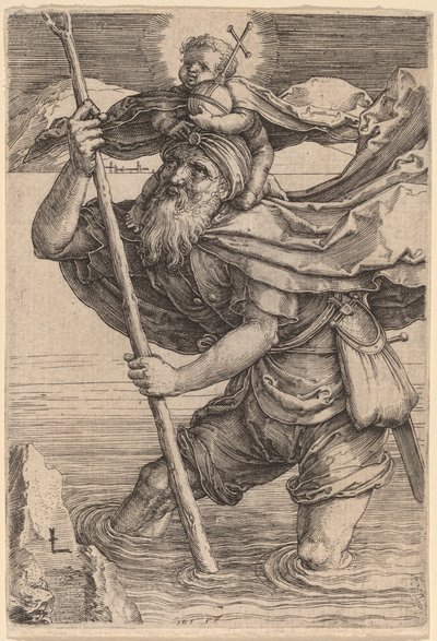 幼児キリストを運ぶ聖クリストフォロス 作： Lucas van Leyden