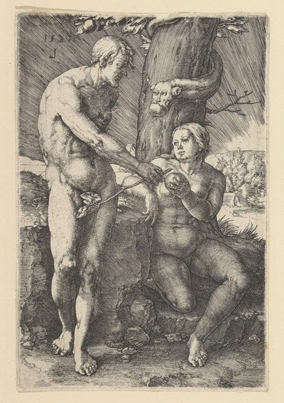 アダムとイブの罪、1529年。 作： Lucas van Leyden