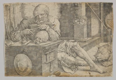 聖ジェロームの研究、1521年。 作： Lucas van Leyden