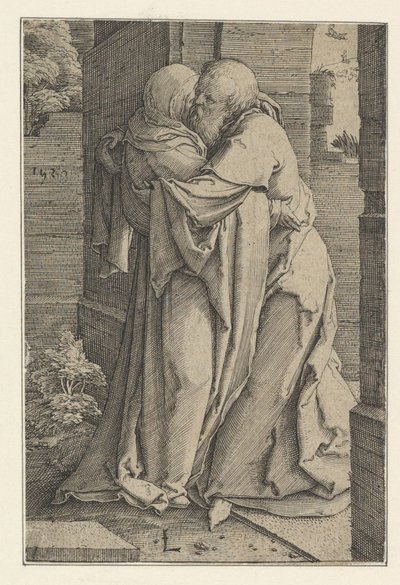 聖ヨアヒムが聖アンナを抱きしめる、1520年。 作： Lucas van Leyden